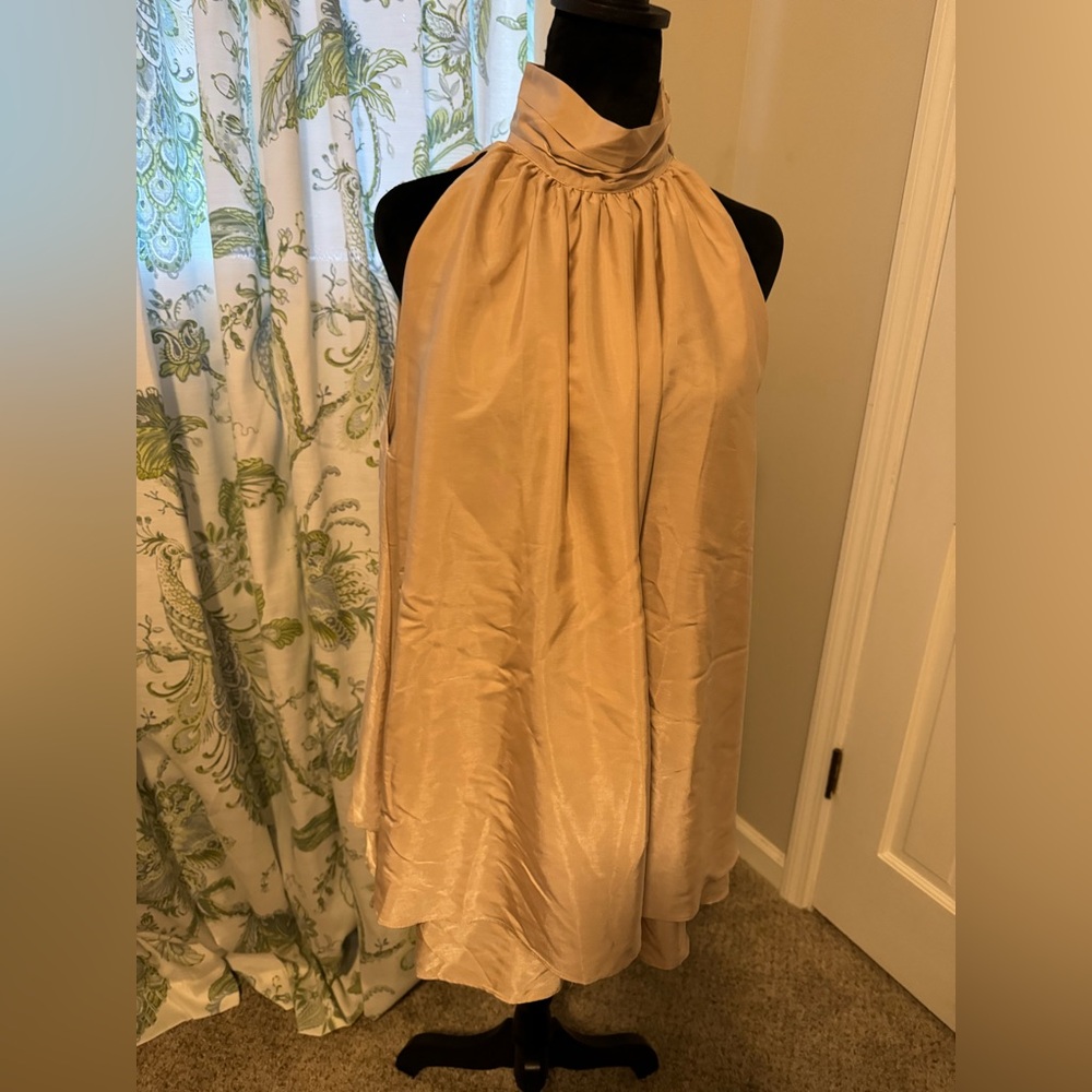 Pinch sleeveless high neck champagne top